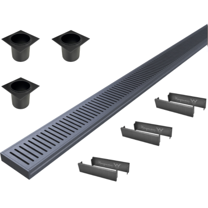 Hayman Aluminium Grate Drain 100mm x 3m - 21mm Brushed Gunmetal KIT 40mm Outlet