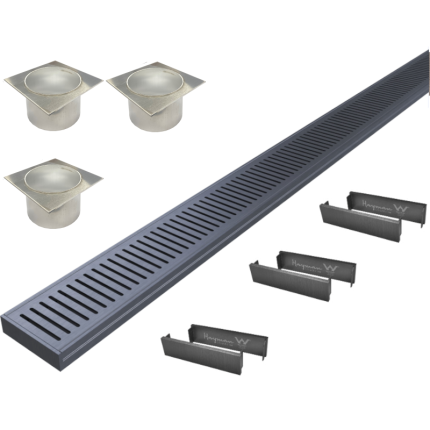 Hayman Aluminium Grate Drain 100mm x 3m - 21mm Brushed Gunmetal KIT 72mm Outlet
