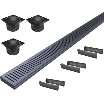 Hayman Aluminium Grate Drain 100mm x 3m - 21mm Brushed Gunmetal KIT 80mm Outlet