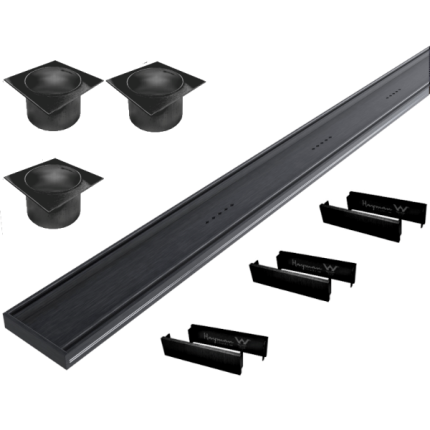 Hayman Aluminium Tile In Drain 100mm x 3m - 21mm Brushed Black KIT 40mm Outlet